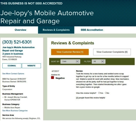 Joe-lopy's Mobile Automotive Repair & Garage - Thornton, CO