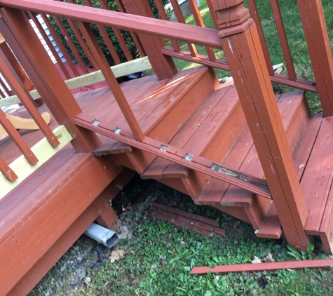 A to Z Improvement & Restorations - Lawrence Township, NJ. This is how he left my deck and didn't come back for 6 weeks.  When he did come back he did not screw in boards or replace all rotted wood