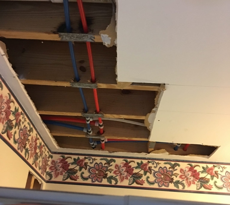 Hiller Plumbing, Heating, Cooling & Electrical - Madison, AL. New water pipes in ceiling leading to second floor bathroom