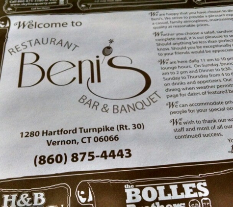 Beni's Restaurant & Bar - Vernon Rockville, CT