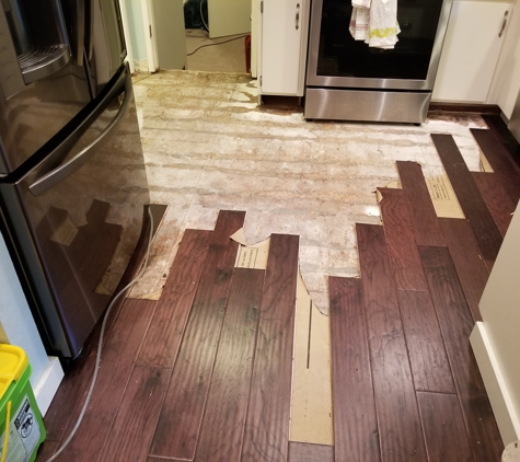 Roto-Rooter Plumbing & Water Cleanup - Lynnwood, WA. Torn up hardwood in kitchen to dry