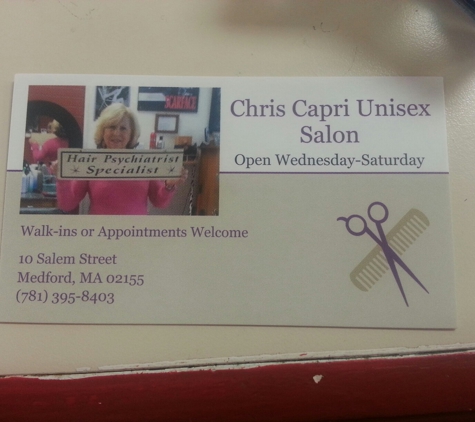 Chris Capri Salon - Medford, MA. Chris's business card