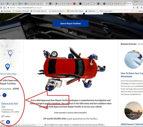 Dolson's Auto & Tire Centers - Middletown, NY. AAA Auto Certified Auto Service location backed by AAA warranty nationwide and free local towing for repairs