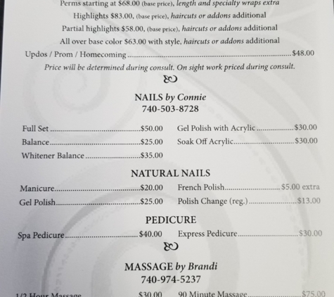 Envision Salon & Massage - Lancaster, OH. Price Menu