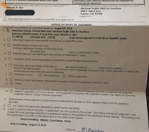 TRU Furniture - Small Space Living - Fresno, CA. Court case documents proving that Michael is a liar and a scammer. He has still not returned our money.