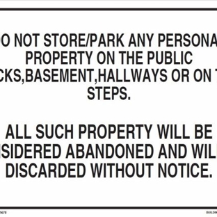 HPD SIGNS - Brooklyn, NY. NO STORAGE IN HALLWAY NYC SIGN