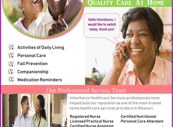 Inheritance Healthcare Services - Saint Louis, MO. Give Inheritance Healthcare Services A Call Today!