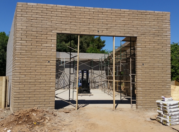Building Block Masonry - Phoenix, AZ. Brown 8x4x16 slump block detached garage