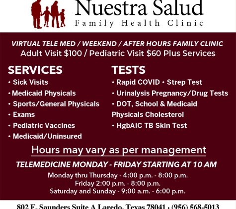 Laredo  Examiners Inc & Nuestra Salud Family Health Clinic - Laredo, TX