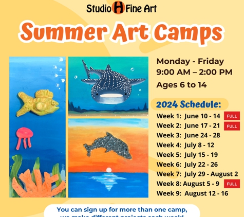 Studio H Fine Art - Irvine, CA. 2024 Summer Camp/Art Camp Schedule