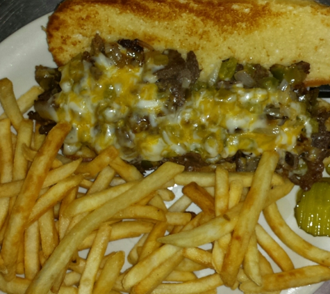 Flap Jacks Cafe and Lounge - Minong, WI. Philly cheese steak Hoagie with fries