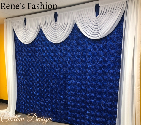 Rene's Fashion - Los Angeles, CA. Satin Rosette with Chiffon Valance Wedding Backdrop.