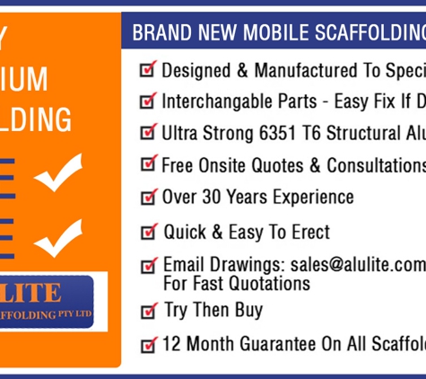 Alulite Aluminium Scaffolding Pty Ltd - Bassendean, WA. Brand New Mobile Scaffolding – For Sale