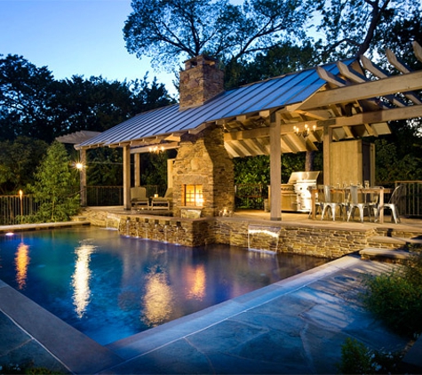 Houston masonry pond - Houston, TX. Outstanding back patio deck with grilling available