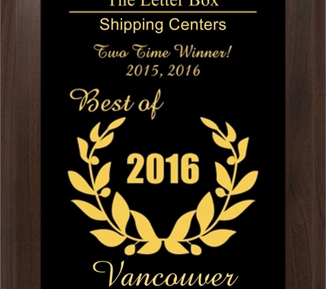 The Letter Box - Vancouver, WA. Service award for 2015 &2016