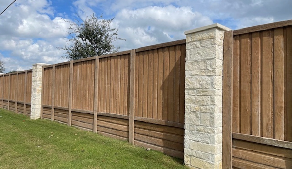 Fencecrete America - San Antonio, TX. Fencecrete America - Custom Stone Pillars Wood Fence