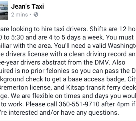 Jean's Taxi - Bremerton, WA