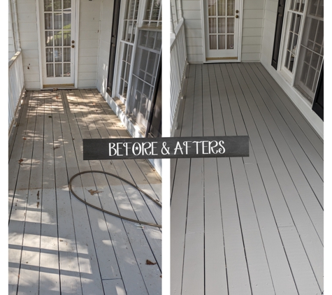 Skilled Pugs - Euharlee, GA. Porch deck cleaning and paint. Looks new again!