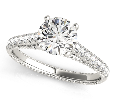 Atum Jewelry Studio - Irvine, CA. Classic solitaire with multi-row pave' and milgrains