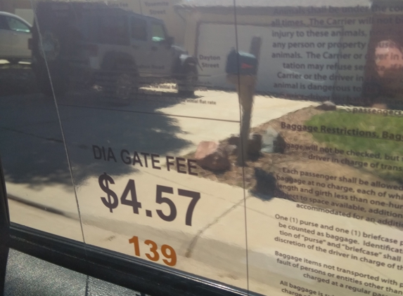 All Cities Taxi - Aurora, CO. Gate fee on the window.