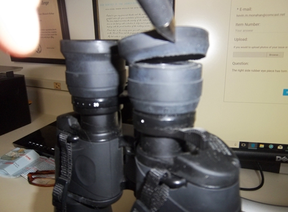 Barska - Pomona, CA. Tear in my Barska binocular eye cup. No response from their warranty department.