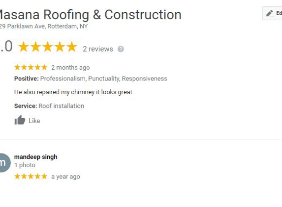 Masana Roofing & Construction - Schenectady, NY. This foolish owner reviews HIMSELF