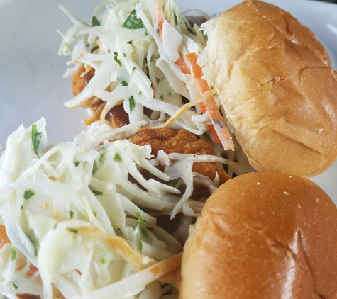 Topgolf - Atlanta, GA. Brunch ...Fried Chicken Sliders with BBQ Sauce and Cilantro Cole Slaw 