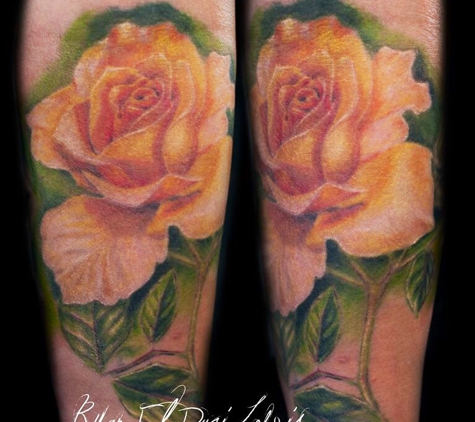 White Buffalo Gallery - Sacramento, CA. Yellow rose tattoo by Ryan El Dugi Lewis Sacramento CA @el_dugi