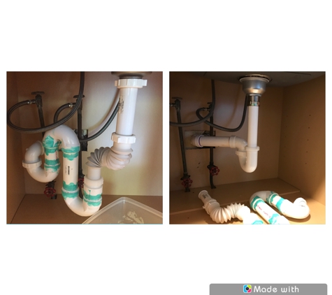 All Clear Plumbing - Belleville, NJ. Before and after under kitchen sink re-pipe !!!