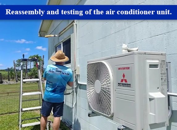 ACcleanQLD. Reassembly and testing of the air conditioner unit.