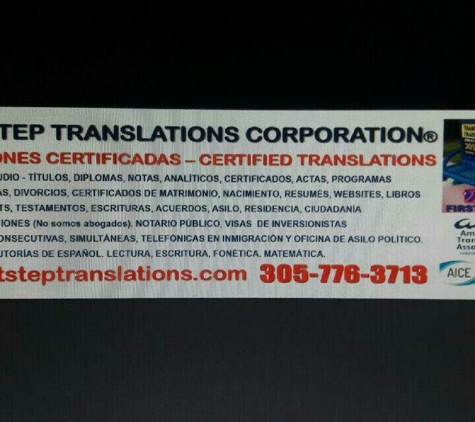 FIRST STEP TRANSLATIONS CORPORATION - Miami, FL