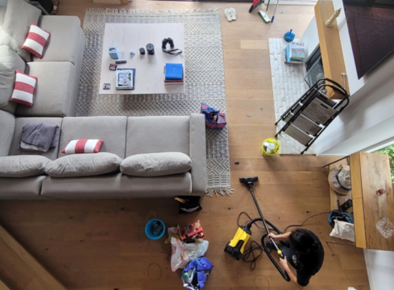 Dust Bunnies of Orange County. The view from above of a cleaning job in progress here in Laguna Beach.  
