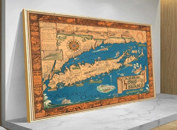 Sunflower Fine Art Galleries, Mirrors, and Picture Framing - West Hempstead, NY. Long Island Map on canvas
