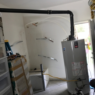 Drain Runner Plumbing - Carlsbad, CA. Temporary water heater hook up on 75gal. Allows restoration to clean up damage and leave home with hot water