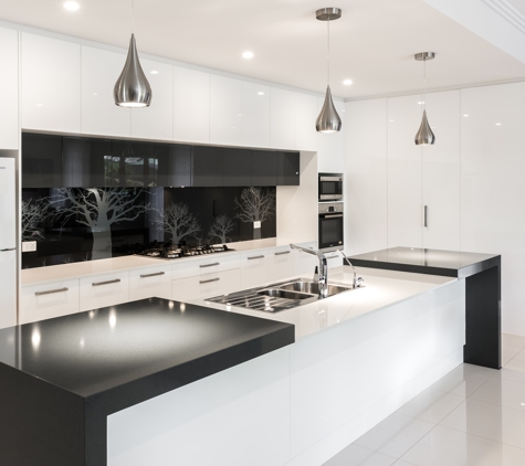 Qbic Living - Parkside, SA. Gloss 2 pack doors with Caesarstone