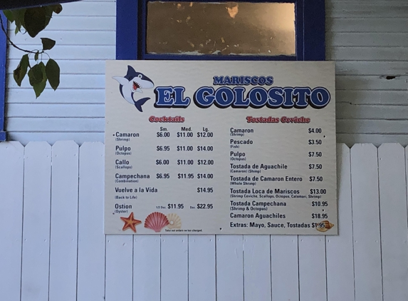 Mariscos El Golosito - San Diego, CA. This is their menu, everything they have to offer, I would recommend the Shrimp Cocktail & Oysters.