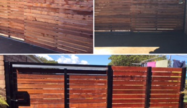 All Around Fencing - Gerringong, NSW. Customer hardwood slat, gate and panel, gate frame and slider.
