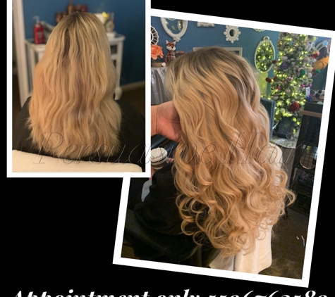 Persuasive Hair - Fresno, CA. Tape in 20” full head with blending cut and style $450