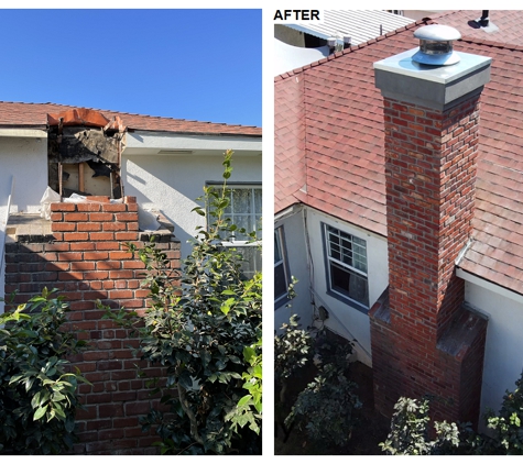 The Chimney Guy - Los Angeles, CA. Chimney rebuild from top of smoke chamber up with the brick veneer finish.