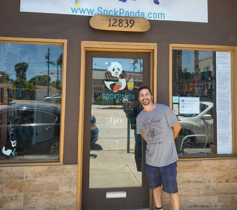 Sock Panda - Los Angeles, CA. Jonathan in front of the Sock Panda Sock Shop