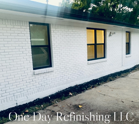 One Day Refinishing - Houston, TX. Exterior brick painting service, white & black---One Day Refinishing LLC