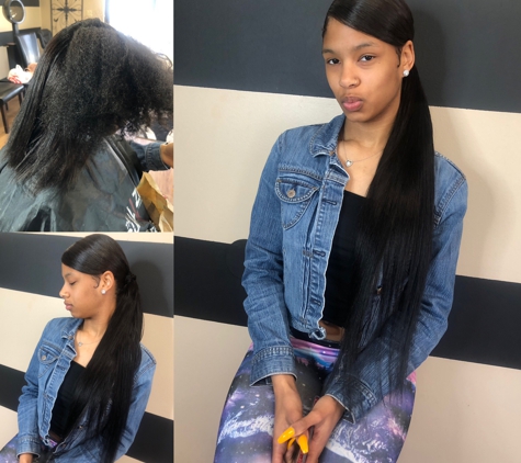 Jazze Hair Salon - Duncanville, TX. Natural hair straightener with flat iron with extension ponytail