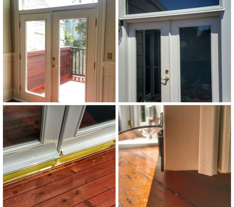 Tony's Windows & Glass - San Francisco, CA. Transom and French Doors installation with custom weather stripping