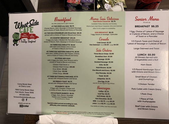 West Side Cafe - Fort Worth, TX. Current menu 15Feb2024