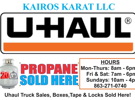Kairos Karat LLC Uhaul - Lakeland, FL. We refill propane gas tanks, and rent Uhaul trucks 7 days a week. We give military 10% discounts, vendor, foodtrucks, business owners on gas